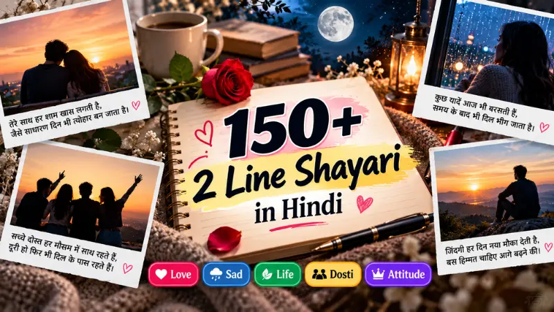 2 line Shayari in Hindi for love, life, friendship and emotions