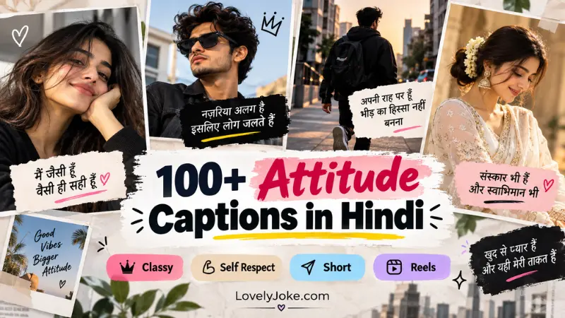 Hindi attitude captions for Instagram shown with stylish social photo cards