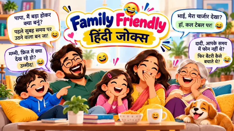 Family-friendly Hindi jokes illustration
