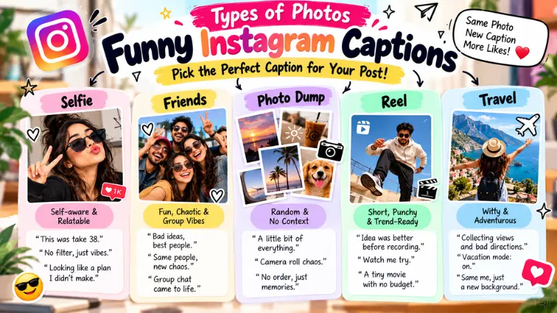 Funny Instagram caption ideas matched to different photo types