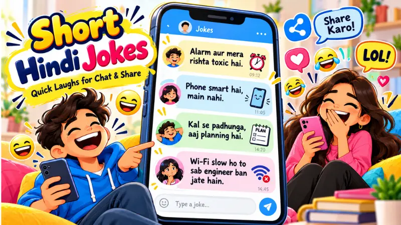 Short Hindi jokes shown in a mobile chat style graphic