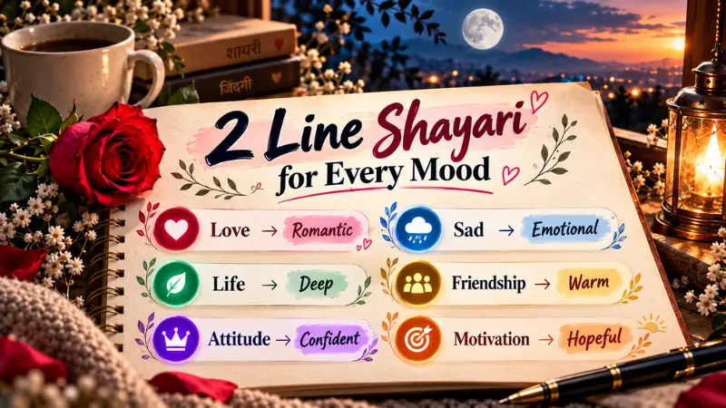 Two line Hindi Shayari ideas organized by different moods