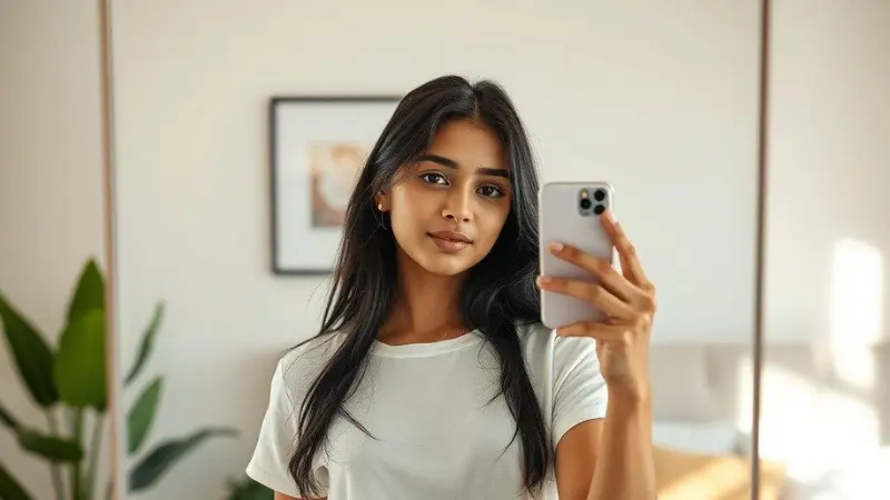 Woman taking a casual mirror selfie while showing her outfit