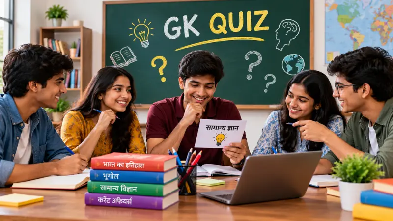 कक्षा में सामान्य ज्ञान के सवाल हल करते छात्र